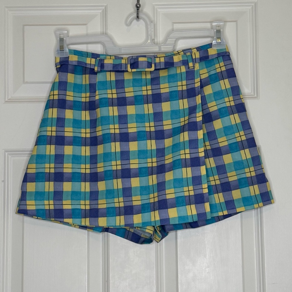 Vintage Plaid Skort A Byer California Size 7 Small Blue Yellow Teal